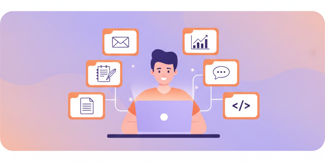AIで色々な業務に活用できることを表すイラスト